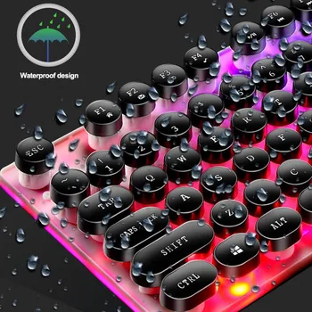 Teclado mecánico Punk con cable para videojuegos, periférico Retro retroiluminado con botón flotante, color blanco y negro, para PC y portátil, 104 teclas