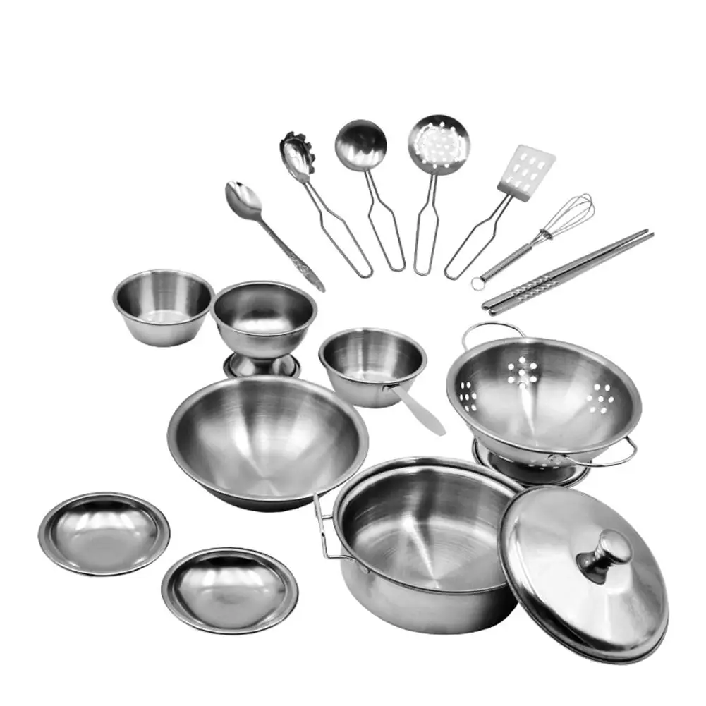 17 шт., Детские Кухонные Игрушки из нержавеющей стали, миниатюрный набор для приготовления пищи, имитационная посуда, игрушка для приготовления пищи для детей, подарок для мальчика