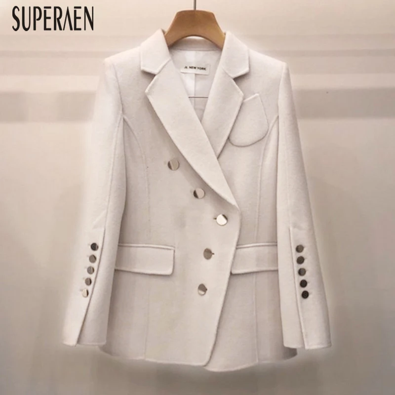 SuperAen, осень и зима, костюм, куртки для женщин, корейский стиль, модная шерстяная куртка с длинным рукавом, Женский однотонный топ