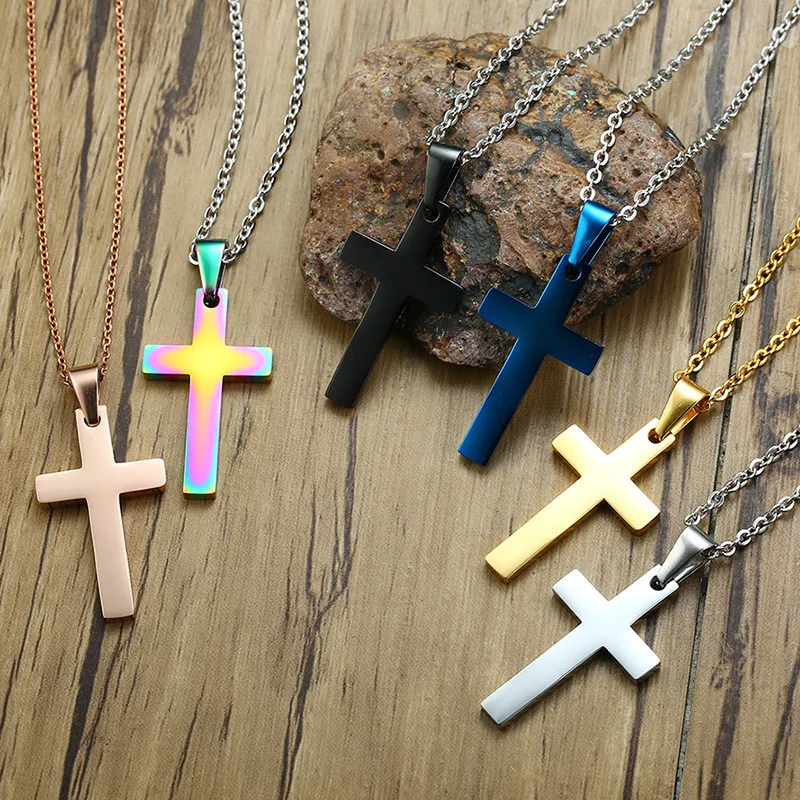 Blue Classic Men Cross Pendant Necklace 