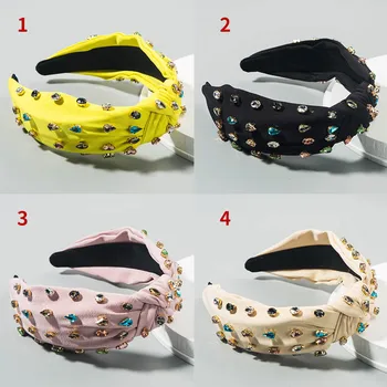 

FORSEVEN Cloth Colorful Crystal Wide Headbands for Women Makeup Desinger Knotted Solid Inlay Rhinestone Hair Hoops Headwear