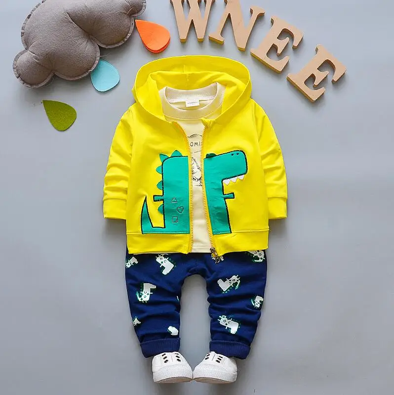 BibiCola комплекты одежды для маленьких мальчиков, 3 предмета, пальто+ футболка+ штаны, детская одежда на весну-осень, Bebe, одежда для мальчиков спортивный костюм с нагрудником - Цвет: picture color