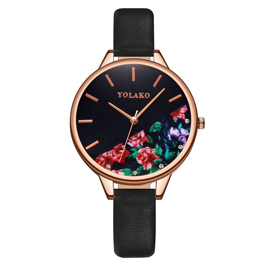 YOLAKO новые женские часы кожаный цветок Женские кварцевые наручные часы элегантный подарок relogio feminino reloj mujer Прямая поставка