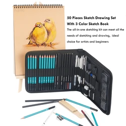 Haile 50Pc Professional Charcoal Sketch Drawing Pencils Set Sketching Painting Art Set Stationery Supplie Christmas Gift for Kid