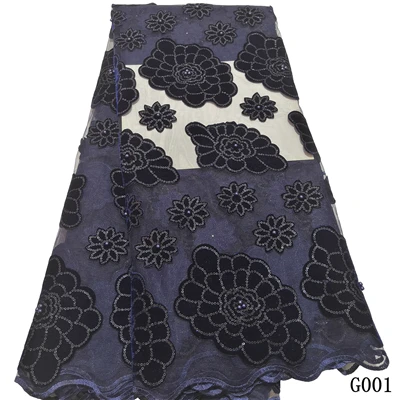 HFX африканская кружевная ткань Высокое качество шнур и бархат кружевная ткань для вина tissu африканский гипюр нигерийское вечернее платье G003 - Цвет: Dark blue lace