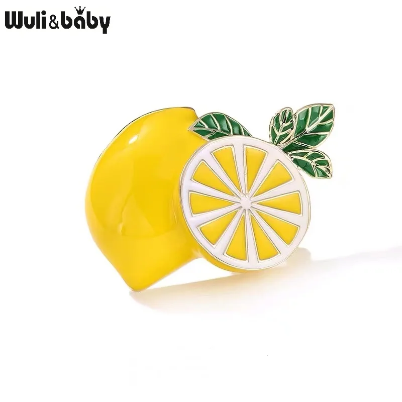 Wuli &amp baby эмалевые броши в виде желтого лимона зеленых листьев фруктов булавки