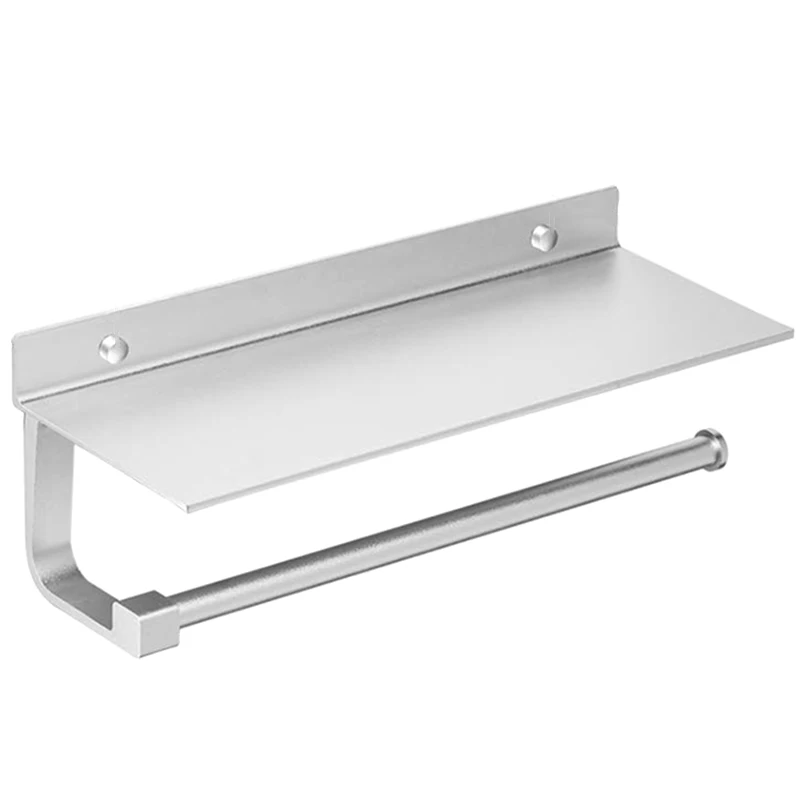 

Paper Towel Holder Wall Mounted for Kitchen 13 Inch, Bathroom Tissue Roll Hanger with Mobile Phone Storage Shelf,Space Aluminum,