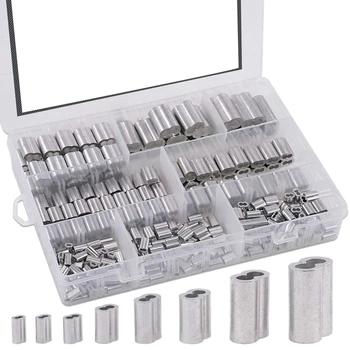 

315Pcs 8 Sizes Aluminum Crimping Loop Sleeve Double Barrel Ferrule for Wire Rope and Cable Line End Assortment Kit