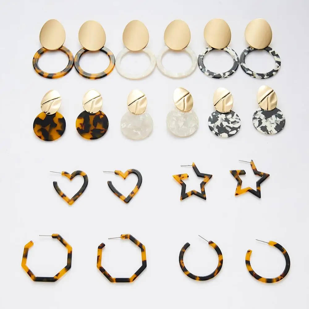 

New Fashion Colorful Leopard Acrylic Dangle Earring for Women Gold Alloy Round Geometry Resin Statement Earrings Jewelry Brincos