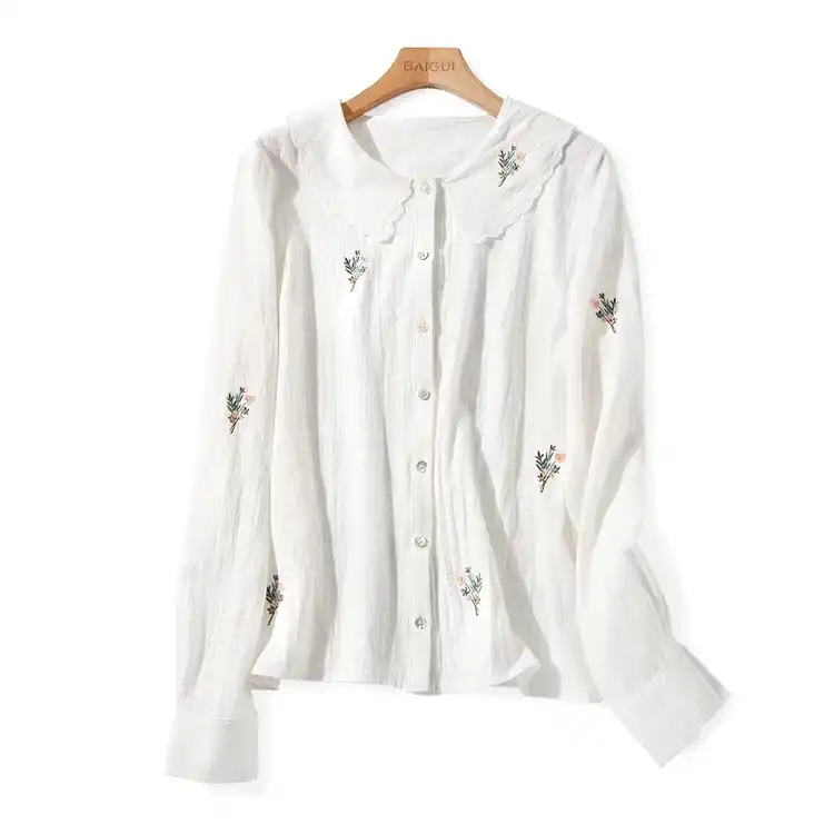 camisa blanca bordada mujer