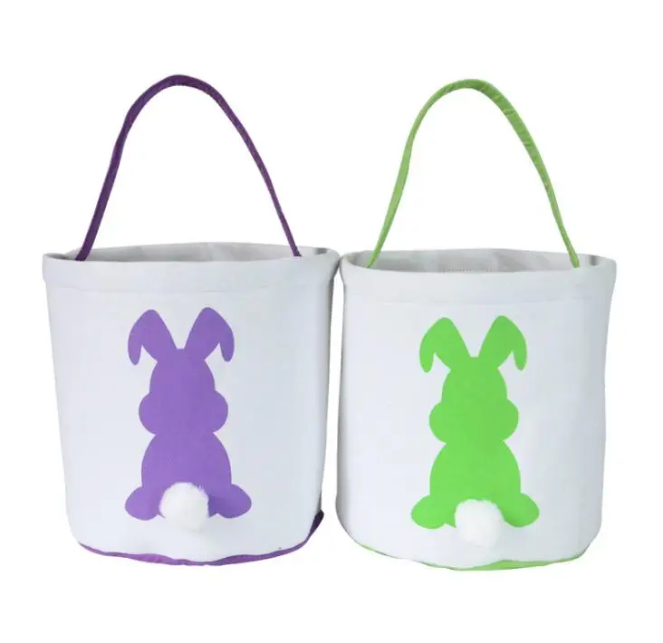 Pink Easter Bunny Basket for Kids Canvas Tote Bags Buckets for Easter Eggs