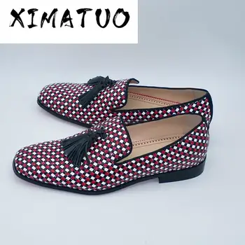 

New Arrival Tassel Decor Men Shoes Braided Flats Mixed Color Cozy Round Toe Loafers Fringe Checkered Shoes Men Zapatos De Mujer