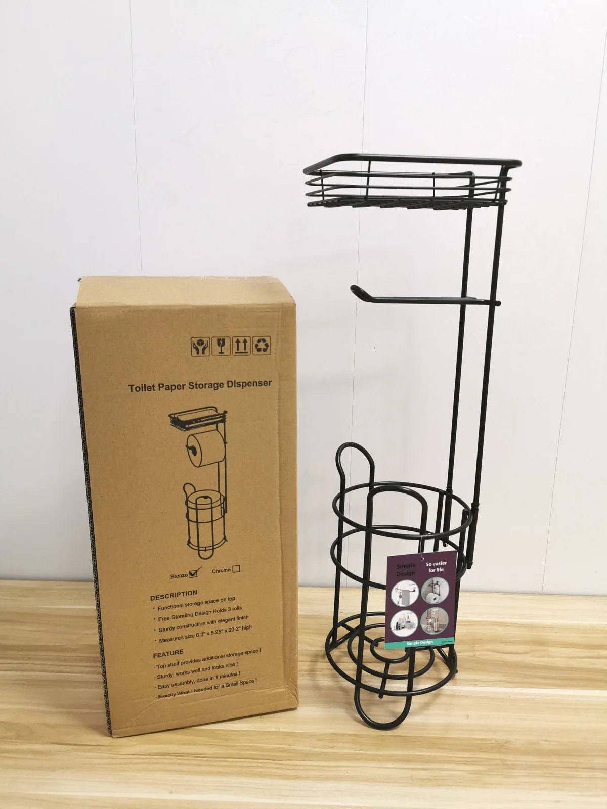 Description Picture 3 of itemStainless Steel Bathroom Paper Roll For Phone Tissue Multifunctional Storage Shelf Toilet Paper Holder Vertical Storage Basket