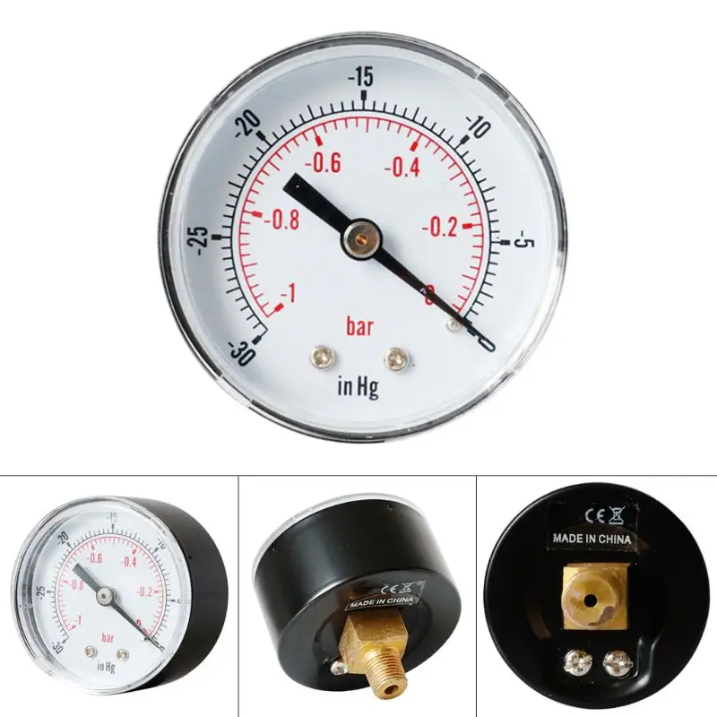Vacuum Gauge 52mm -1/0 Bar -30&quotHg/0 1/8 BSPT Back Connection Air Water Oil Gas | Инструменты