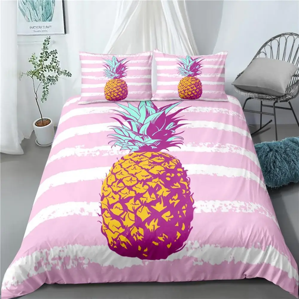

Pineapple Printed Bed Cover Set Cartoon Kid Boy Duvet Cover Adult Child Pillowcases Comforter Bedding Set 2020 New Arrival