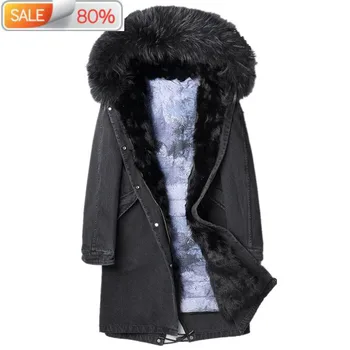 

Parka Real Lamb Liner Down Winter Jacket Men Raccoon Fur Collar Long Coat Plus Size F-XD-1A13ND 11A2