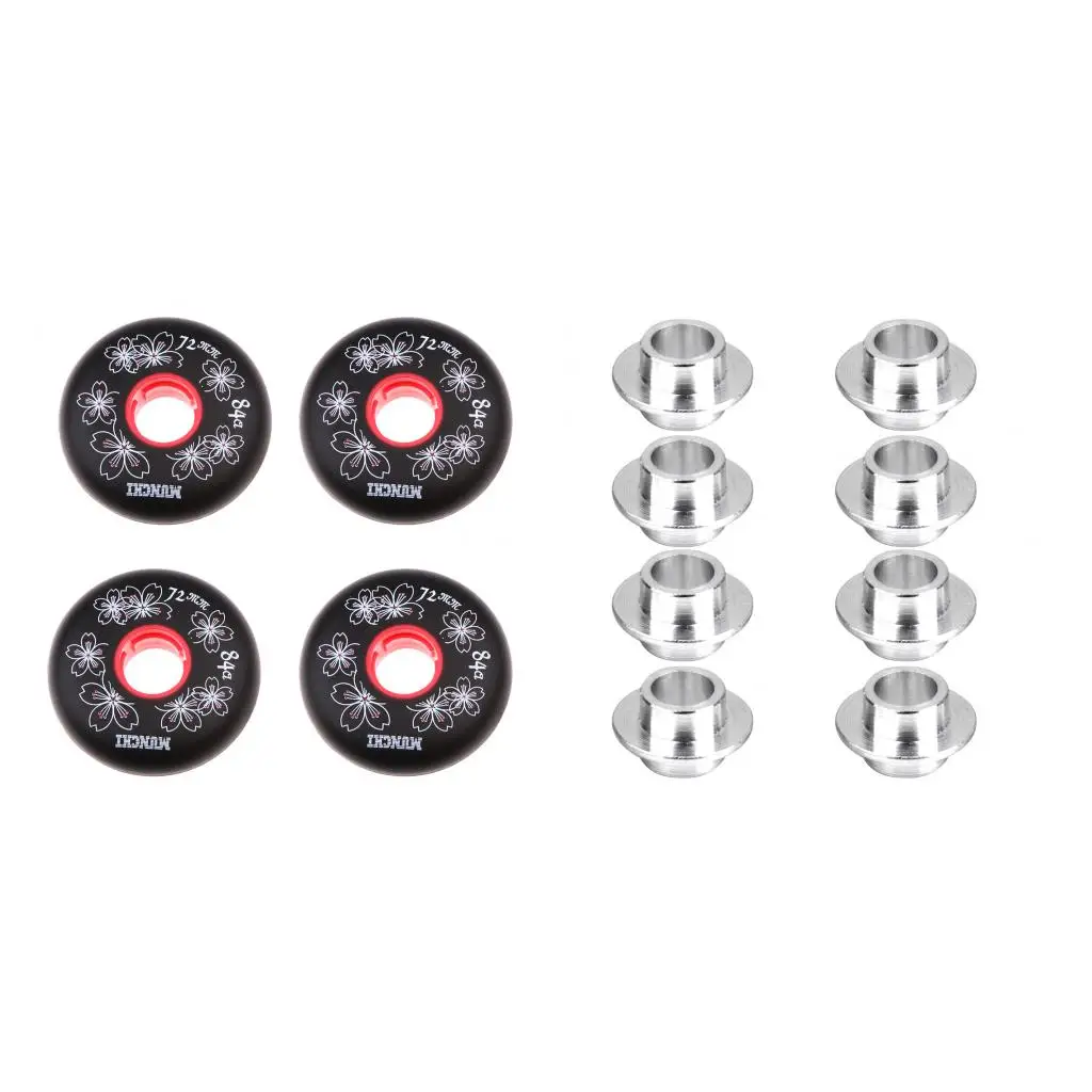 8 pieces Alloy Skate Bearing Spacers 8mm + 4pcs Inline Roller Hockey Fitness Skate Wheel 72 mm