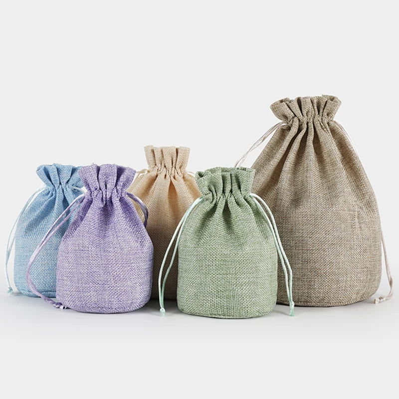 Pouch Drawstring-Bags Jute Natural-Resuable Gift-Bag Packaging Jewelry Linen New Round-Bottom