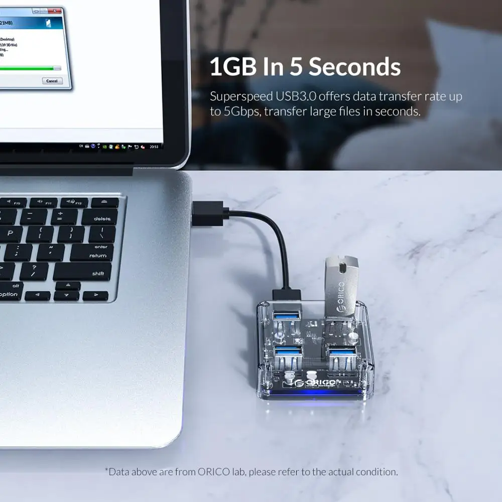 Прозрачный концентратор USB 3 0 ORICO 4 портовый высокоскоростной usb разветвитель с