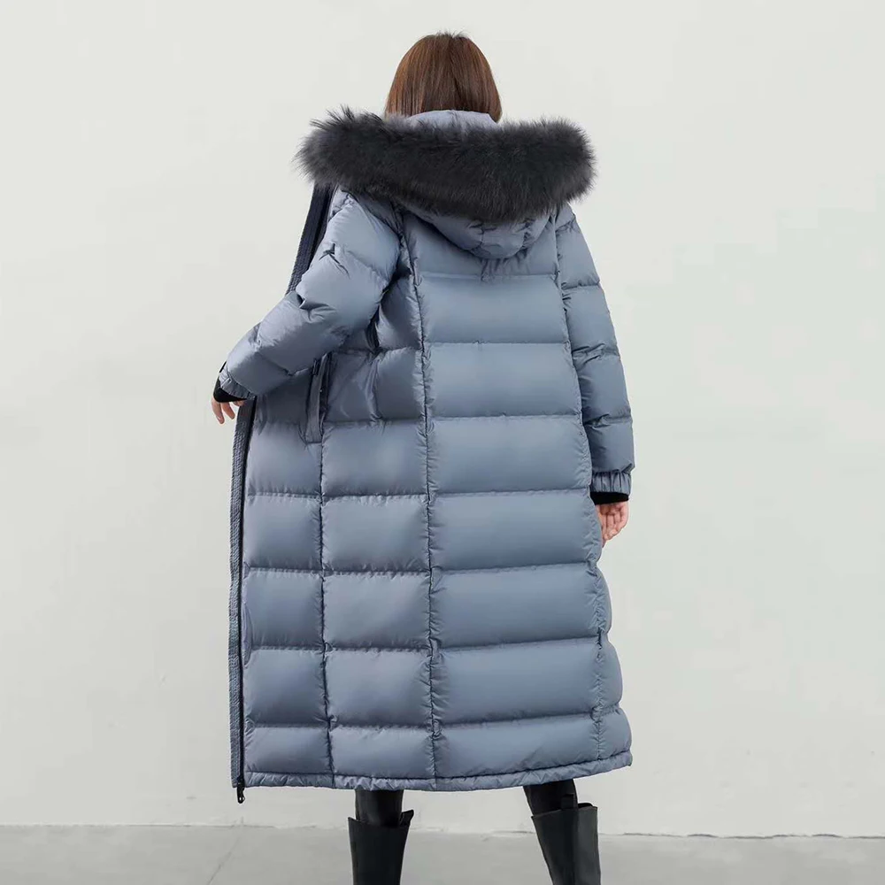 Женское пуховое пальто с натуральным енотовым воротником зимнее теплое меховое