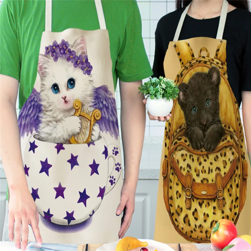 Panda Pattern Kitchen Apron for Woman Sleeveless Cotton Linen Aprons Home Cooking Baking Bibs Cleaning Tools