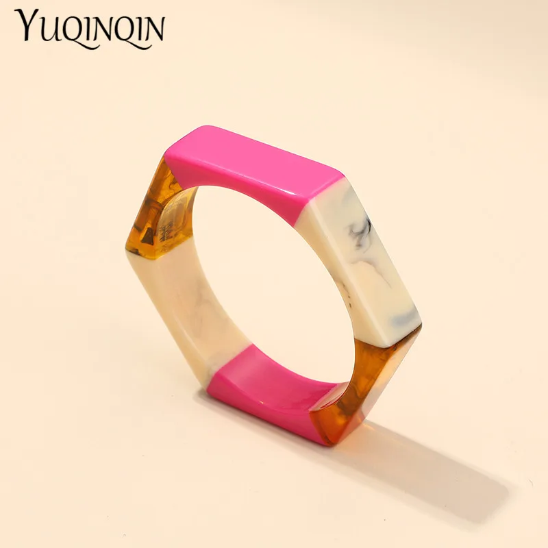 Acrylic Fashion Cuff Bracelets Bangles for Women Mix Colors Hexagon Geometric Resin Simple Bracelet Charm Gifts Jewelry Trendy bangle bracelet