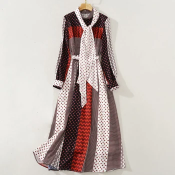 

HIGH QUALITY New 2020 Fashion Designer Runway Dress Women's O-Neck Long sleeve Sashes Vintage Floral Print Dress