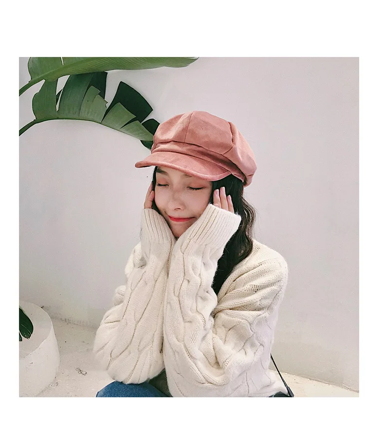Autumn And Winter Velvet Bud Hat WOMEN'S Korean-style-Versatile British-Style Cute Japanese-style Soft Sister Octagon Beret
