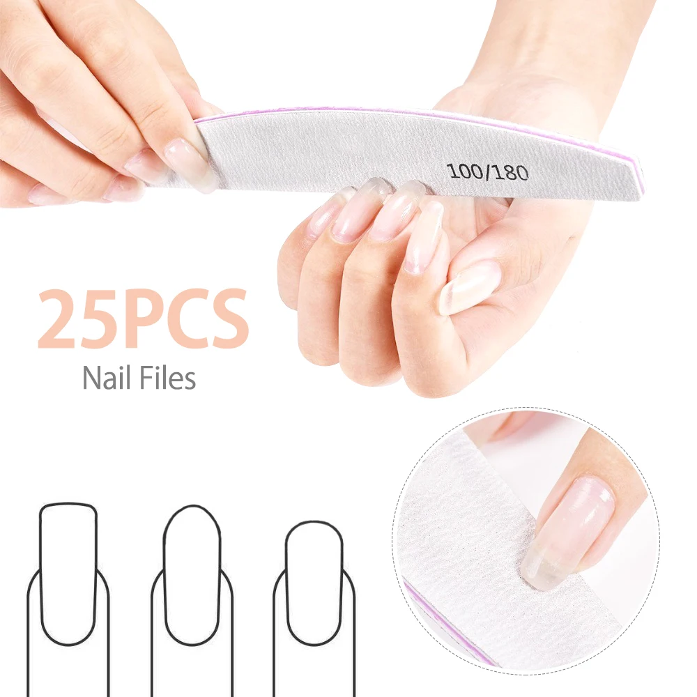 

25pcs Thick Professional Nail File 100/180 Grits Nail Sanding Buffer Polish Blocks Professional Manicure Tools For Finger Care