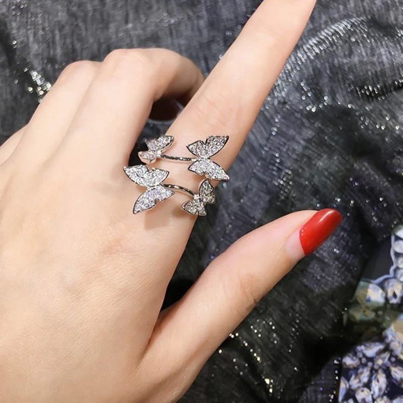 Открытые Кольца с бабочкой Delicalte Минимальный подарок на Рождество для девушек и женщин Милое серебряное кольцо с изменяющимся размером ювелирных изделий