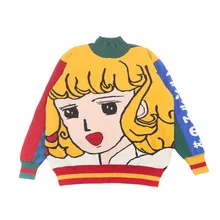 Японская одежда осень милые женские новые вязаные свитера с рисунком женский свободный пуловер Водолазка сладкий свитер леди