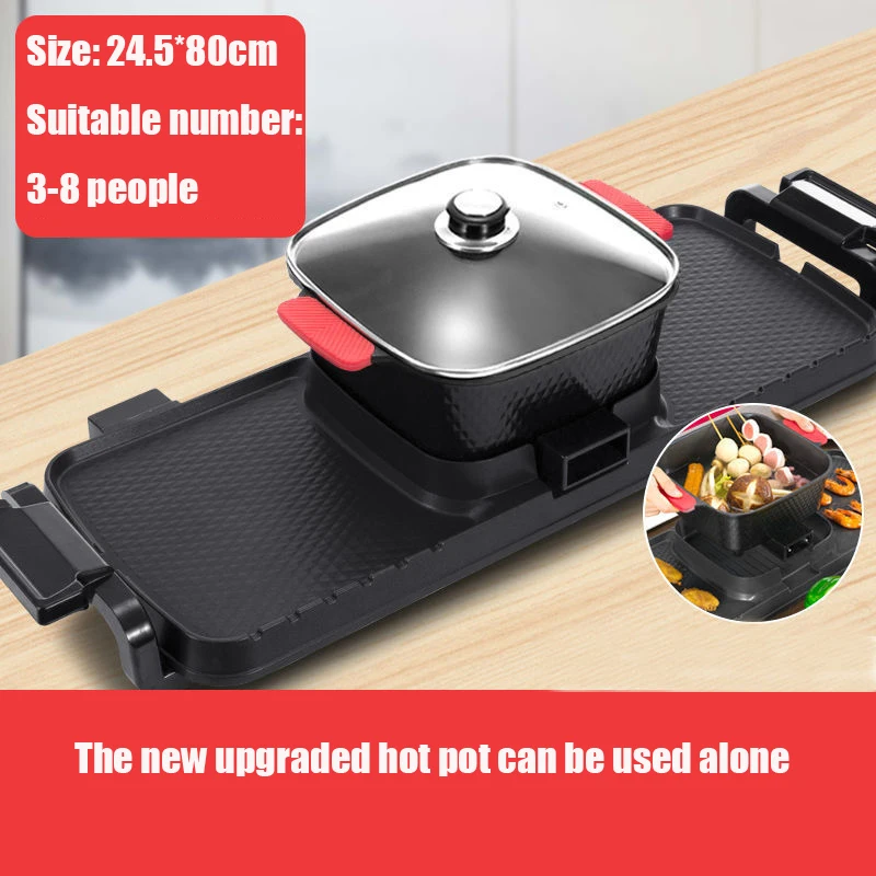 Hot Pot Electric with Grill, 2 in1 Indoor Non-Stick Shabu Shabu Pot &  Frying Pan, Portable Mini Hot Pot for Fry, Noodles, Steak, Korean BBQ - Non