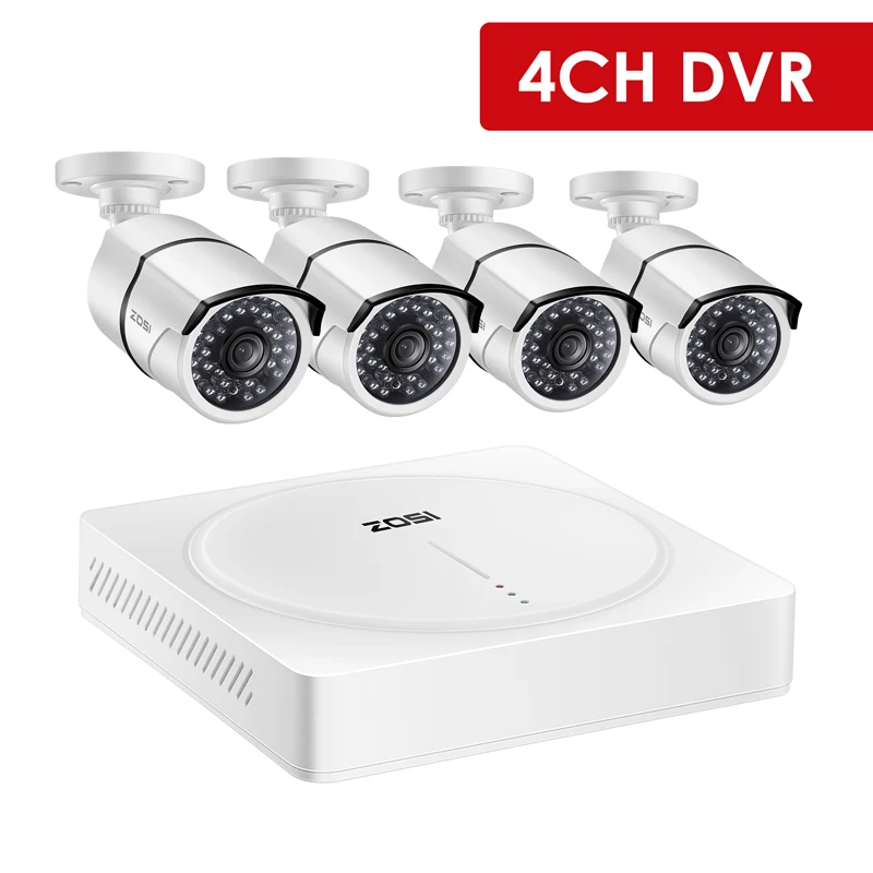 4CH with 4 Cam ZOSI 4CH/8CH H.265+ HD 5.0MP безопасности Камера Системы с 4x5 Мп HD на открытом воздухе/Крытый CCTV Камера комплект видеонаблюдения - Цвет: 4CH with 4 Cam