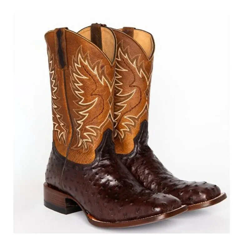 Botas de motorista de vaquero occidental para hombre, zapatos informales sin cordones de punta estrecha, botines de media caña con bordado Vintage, para invierno, 2021