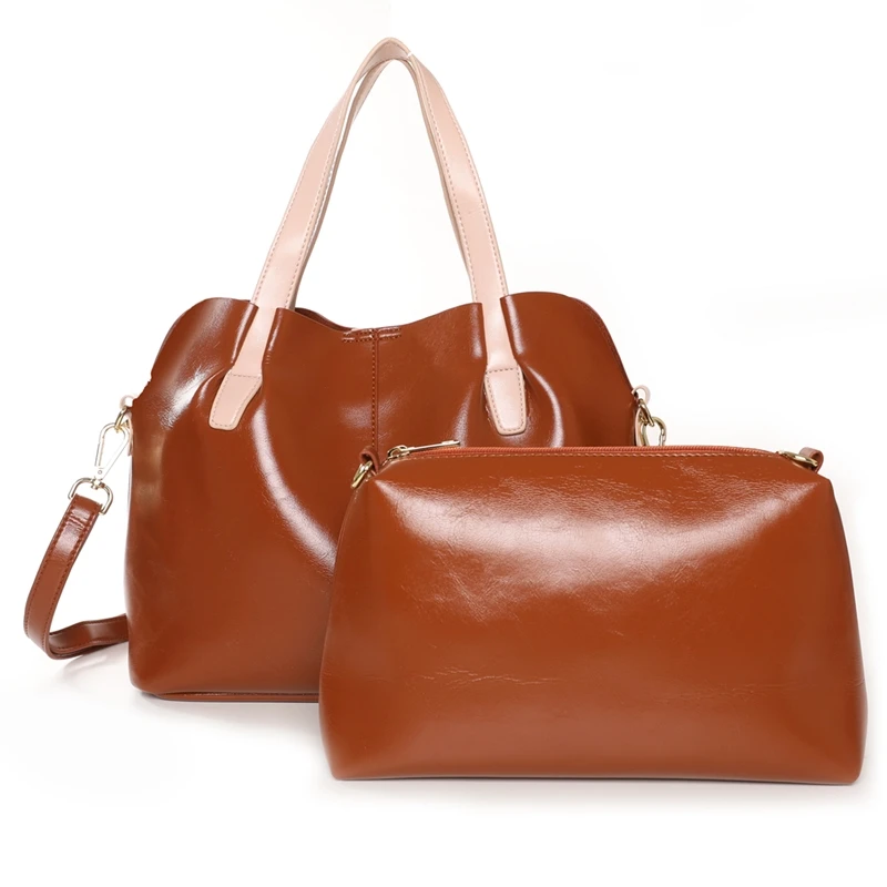 

PORST Leather handbags head layer cowhide litchi grain women handbags fashion Portable shoulder messenger bags composite bags