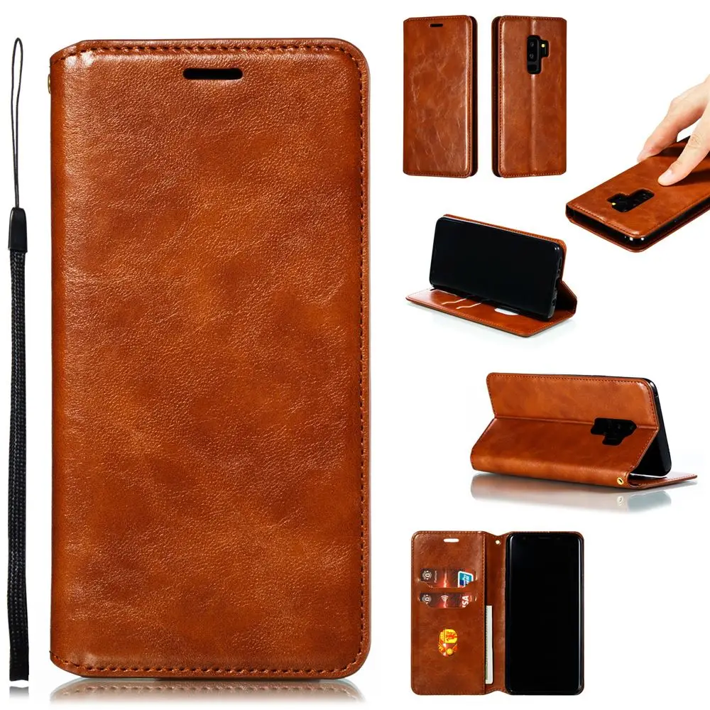 

For Samsung Galaxy S10 S9 S8 Plus S7 Edge S10e S10 5G S Lite Case Crazy Horse Pattern PU Leather Case Wallet Phone Cover Fundas
