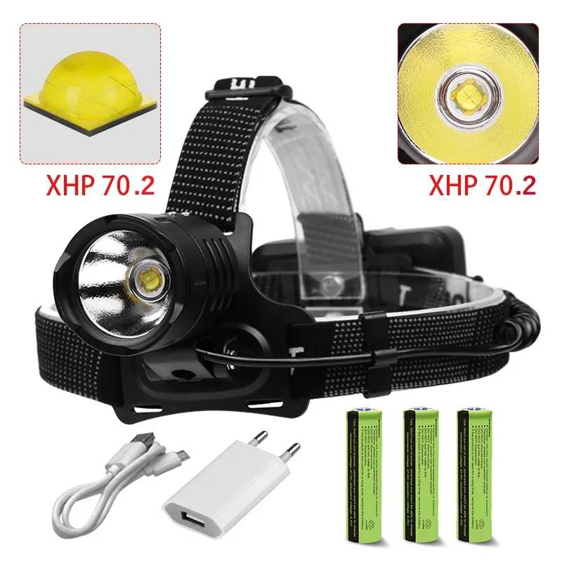 

80000 lumens XHP70.2 head lamp 18650A torch led recharge headlamp waterproof headlight XHP70 head flashlight USB charging light