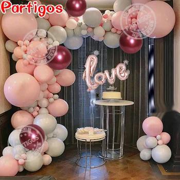 

121Pcs Party Balloons Garland Arch Kit Bridal Shower Backdrop Girls Birthday Decorations Pink White Gray Double Layer Balloons