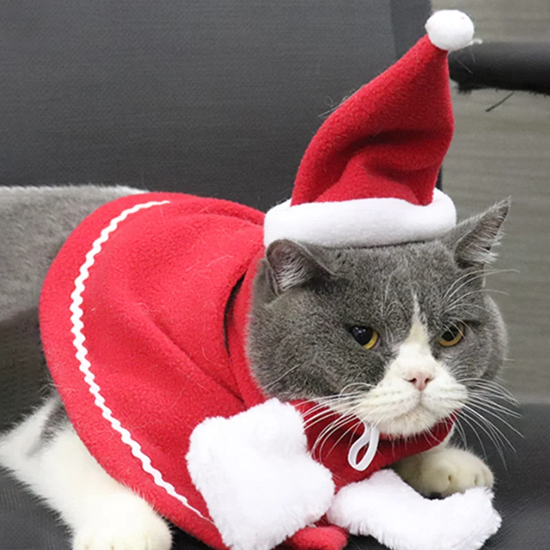 

Funny Christmas Clothes Warm Pet Dog Cat Clothes Puppy Santa Red Scarf Hat Deer Head Cute Dogs Cloak Cats Costume Home Decor New