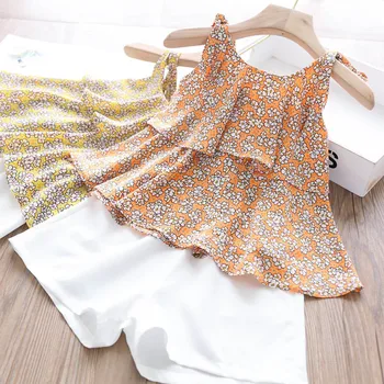 

Summer Girls Sets Printed Floral Vest and Shorts Children's Clothing Wholesale