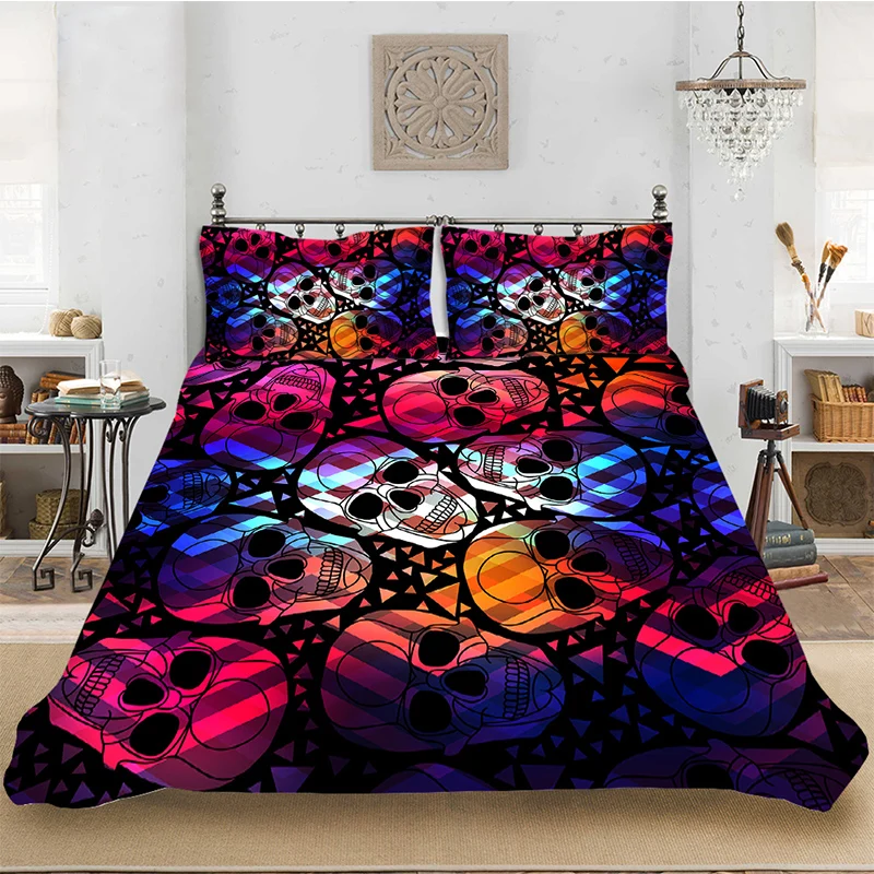 Bedding set Bedclothes Include Duvet Cover Pillowcase Print Home Textile Bed Linens Skull Colorful Soft Comforter King-Full Size