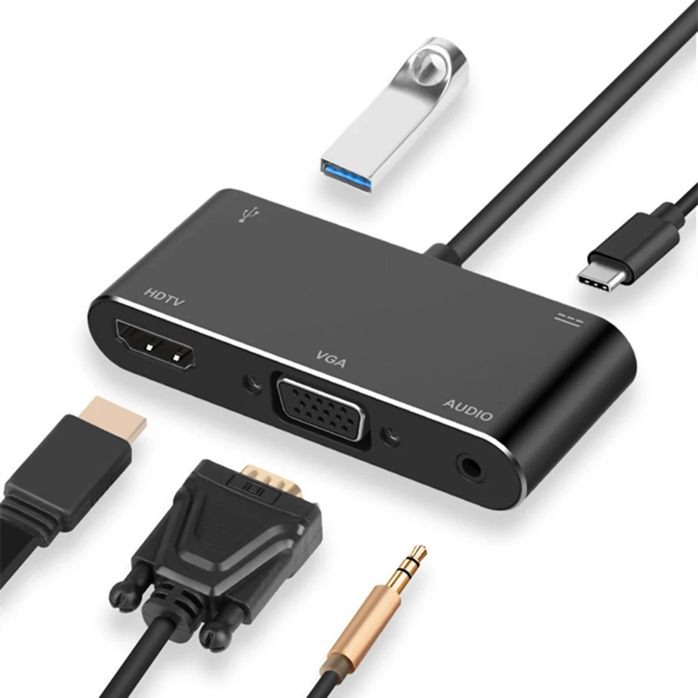 5 в 1 USB-C type-C к HDMI/VGA/USB/PD концентратор адаптер VGA кабель аудио USB 3,0 PD конвертер лот для ноутбука