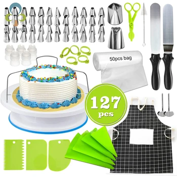 

Cake Decorating Tools Kit Turntable Pastry Nozzles Cream Confectionery Bags Icing Piping Nozzles Tips Baking Tools For Cakes GYH