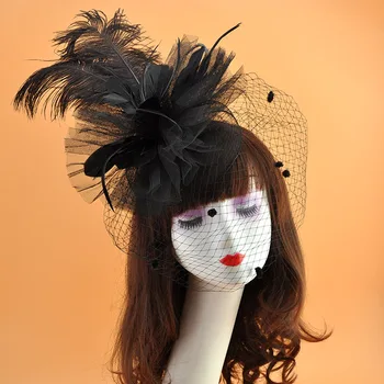 

Bridal cover exaggerated ostrich feather headdress stage show out mesh yarn flower veil hair accessories
