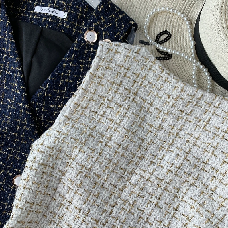 ALPHALMODA осеннее Новое твидовое платье на бретелях двубортное с v-образным вырезом без рукавов, приталенная трапециевидная короткое платье для женщин