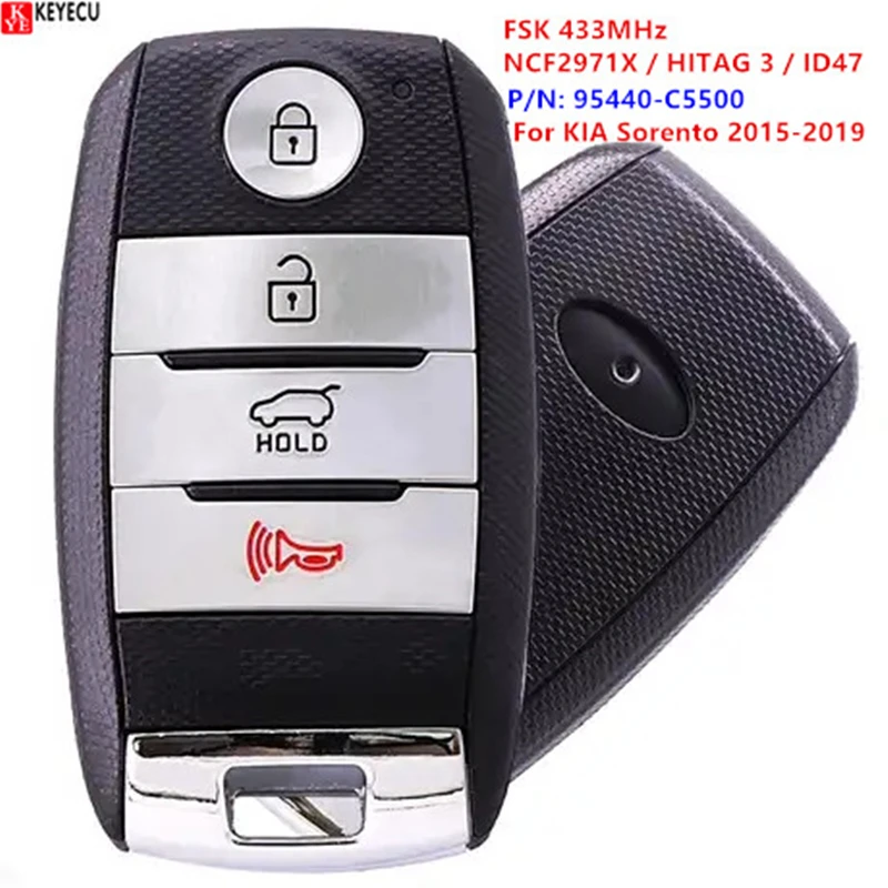 KEYECU Keyless-Go FSK 433 МГц NCF2971X / HITAG 3 ID47 умный дистанционный ключ кнопки для Kia Sorento 2015-2019