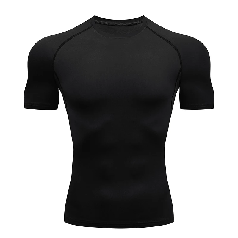 Negra - Camiseta de compresión manga corta para hombre