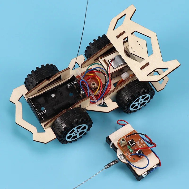 DIY Wireless RC Racing Model Kit Wood Kids Physical Science Experiments Toy GJ 