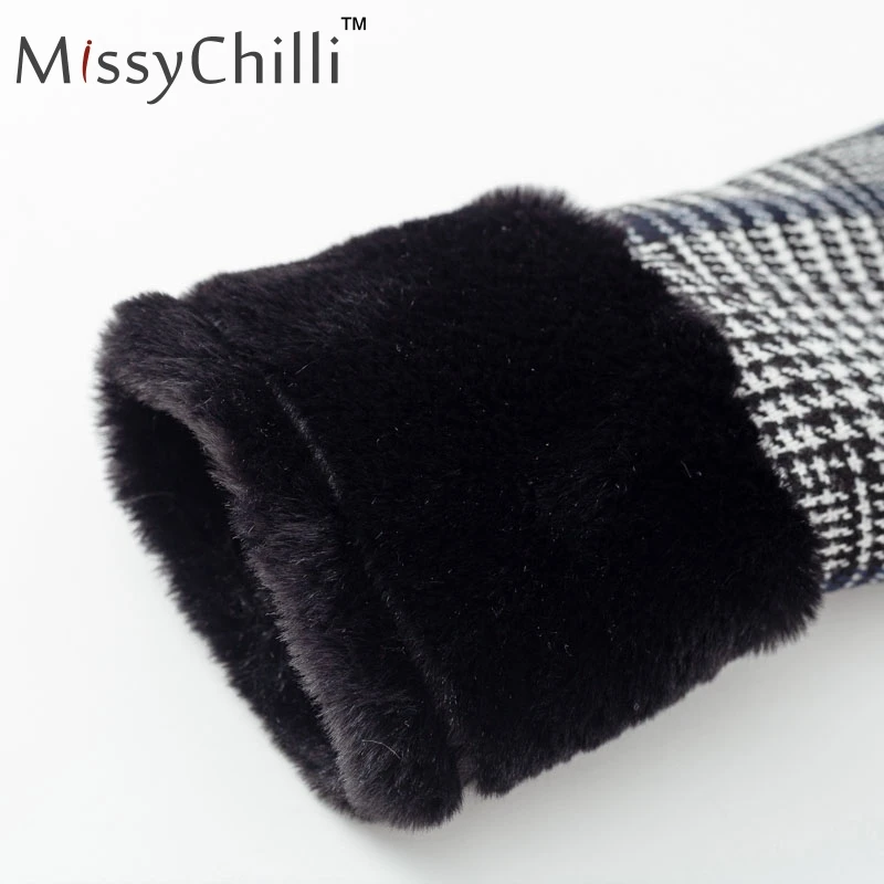 MissyChilli клетчатое пальто из искусственного меха, женская сексуальная черная уличная теплая плотная верхняя одежда, осенняя короткая куртка из искусственного меха, зимнее пальто