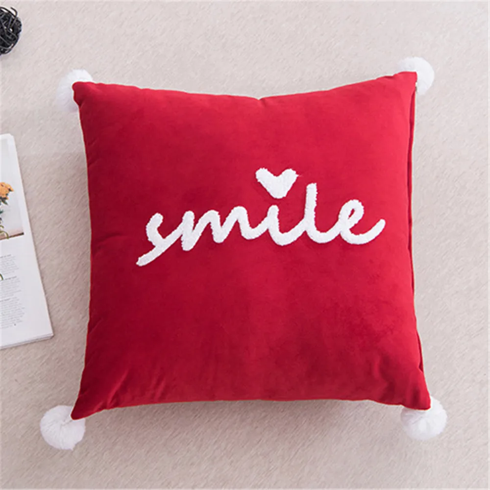 Чехол для подушки с надписью Smile декоративная наволочка дивана 45x45 см|Наволочка| |